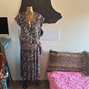 Diane Freis vintage two piece set S pleated skirt tassels shoulder pads autumn